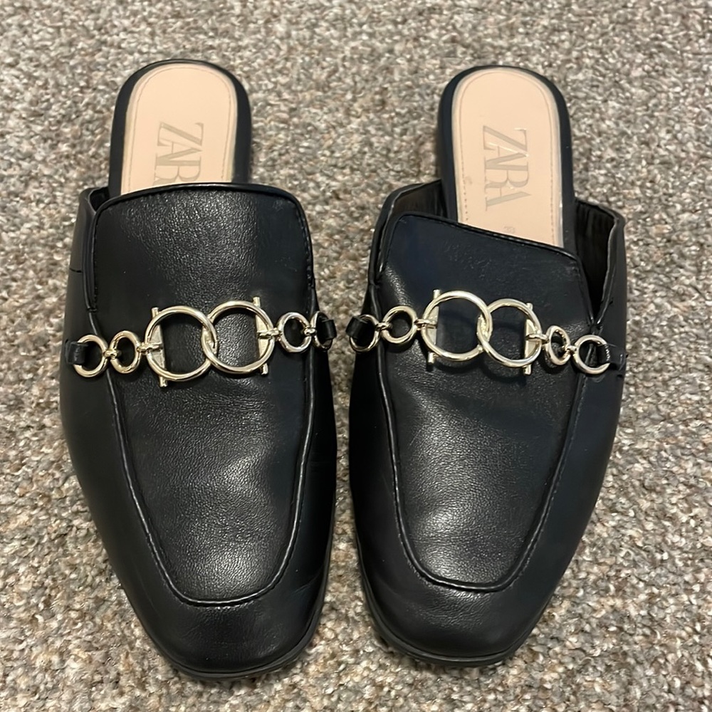 Zara Mules with Gold Hardware - Like New